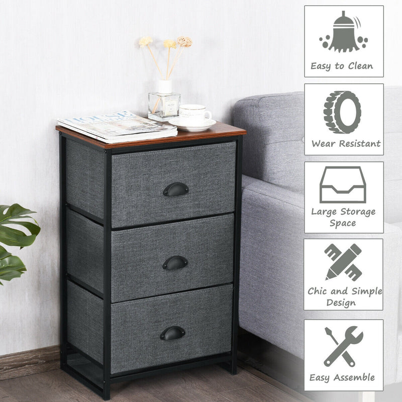 3-Drawer Removeable Rectangular Nightstand