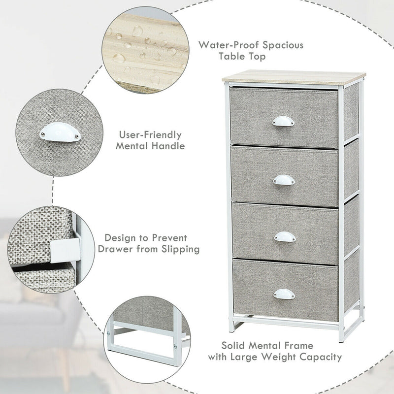 Metal Frame Chest Storage Bedside Table with 4 Removable Drawers