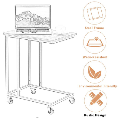 Steel Frame End Table Laptop Holder with Lockable Casters