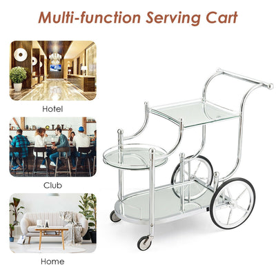 Metal Framed Rolling Serving Cart with Glass Shelves