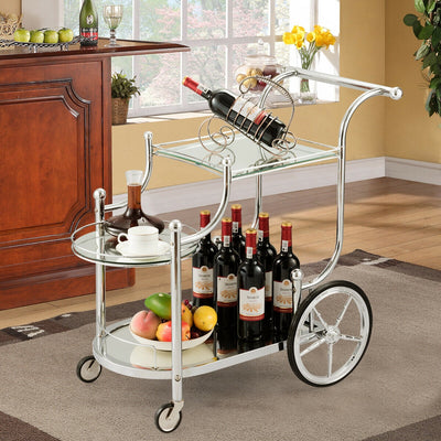 Metal Framed Rolling Serving Cart with Glass Shelves