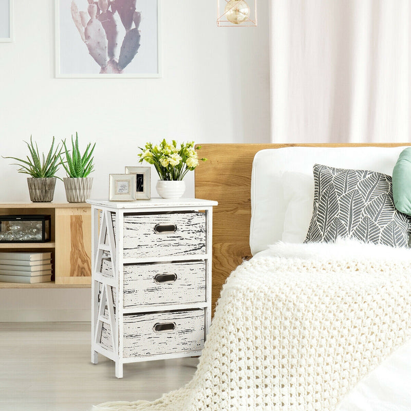 Nightstand End Table with Three Removable Fabric Drawers