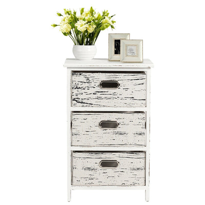 Nightstand End Table with Three Removable Fabric Drawers