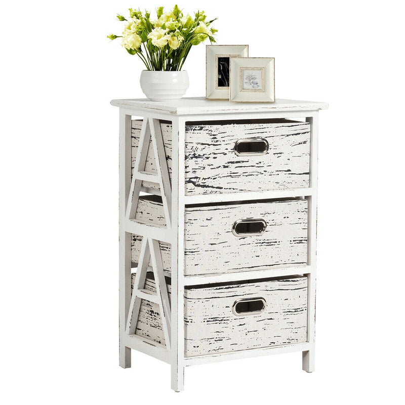 Nightstand End Table with Three Removable Fabric Drawers