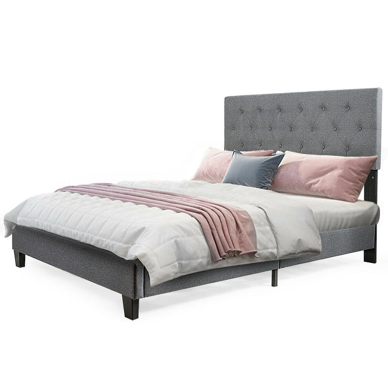 Queen Size Upholstered Panel Bed With Linen Panel