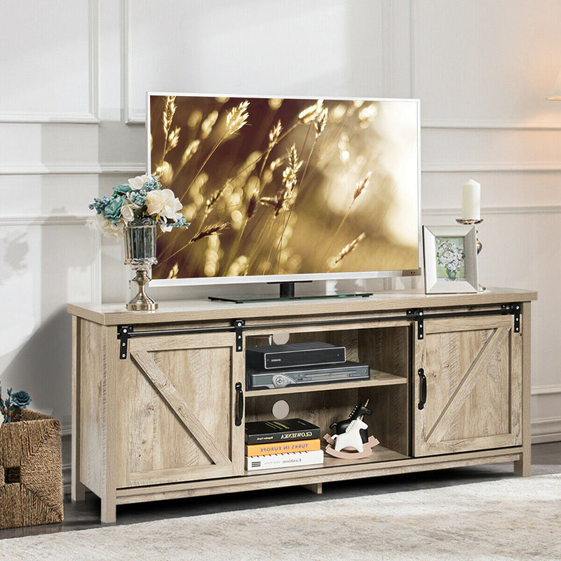 58" L x 15.5" W x 23.5" H TV Stand with Cabinets and Sliding Doors