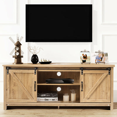 58" L x 15.5" W x 23.5" H TV Stand with Cabinets and Sliding Doors