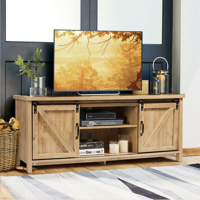 58" L x 15.5" W x 23.5" H TV Stand with Cabinets and Sliding Doors