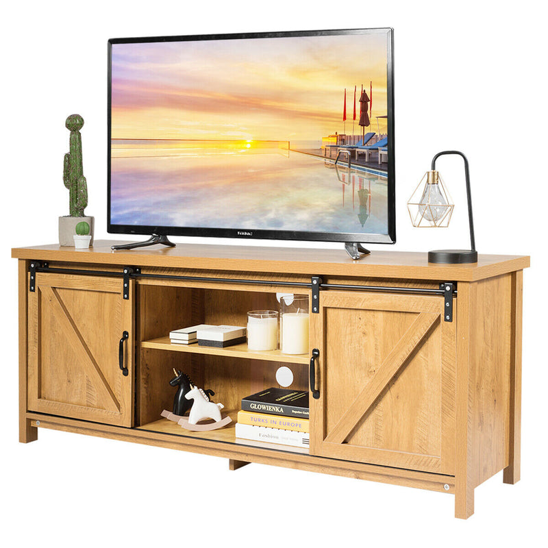 58" L x 15.5" W x 23.5" H TV Stand with Cabinets and Sliding Doors