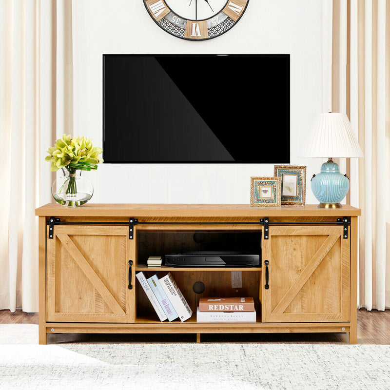 58" L x 15.5" W x 23.5" H TV Stand with Cabinets and Sliding Doors