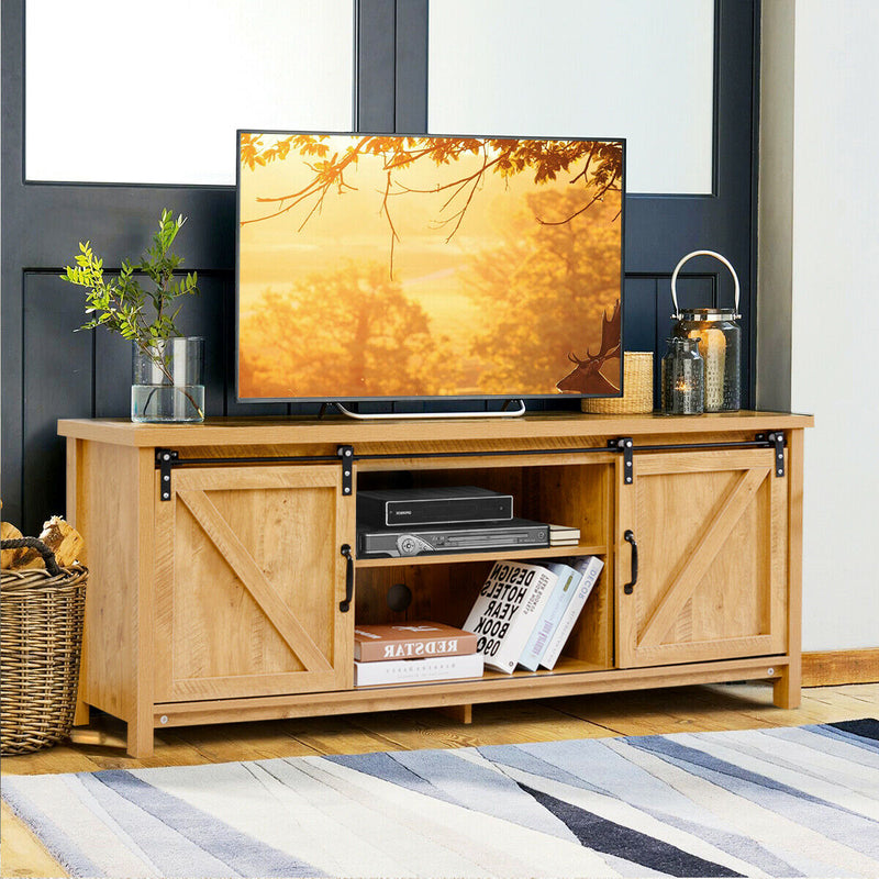 58" L x 15.5" W x 23.5" H TV Stand with Cabinets and Sliding Doors