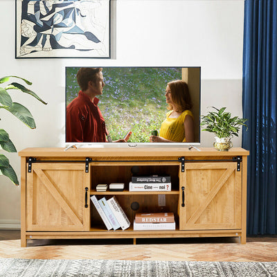 58" L x 15.5" W x 23.5" H TV Stand with Cabinets and Sliding Doors