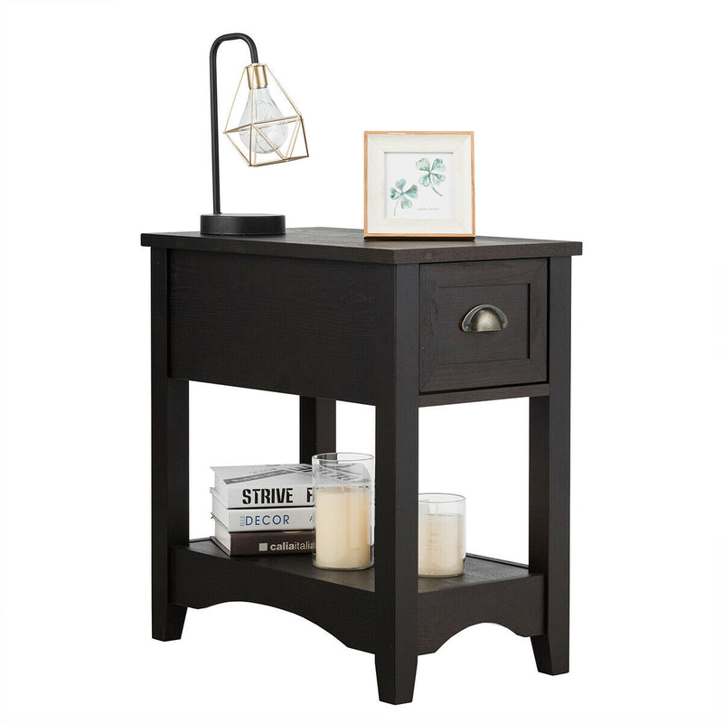 2-Tier Contemporary Chair Side End Table Wooden Nightstand