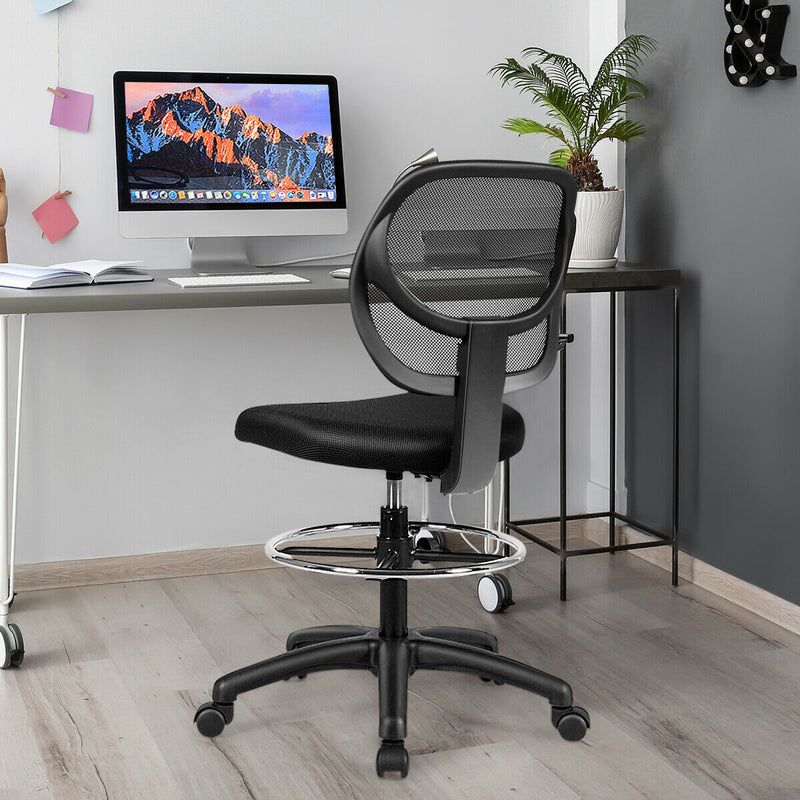 Mesh Drafting Office Chair with Adjustable Footrest and Height