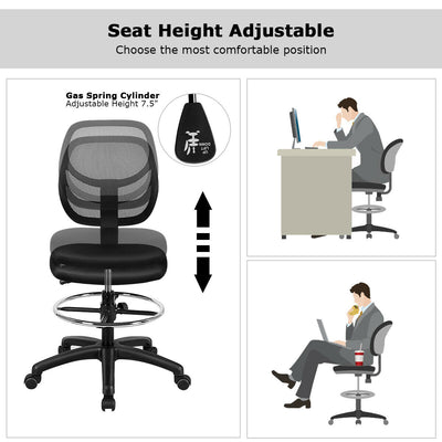 Mesh Drafting Office Chair with Adjustable Footrest and Height