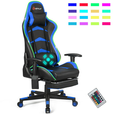 Massage LED Gaming Chair with Headrest, Lumbar Support, Footrest