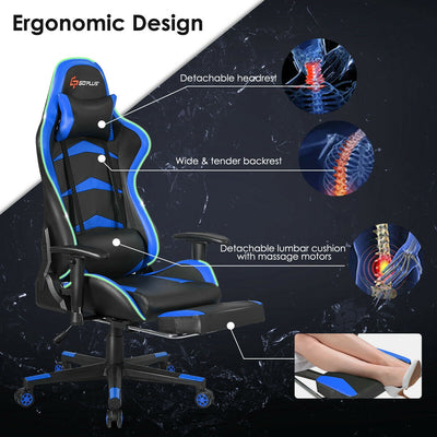 Massage LED Gaming Chair with Headrest, Lumbar Support, Footrest