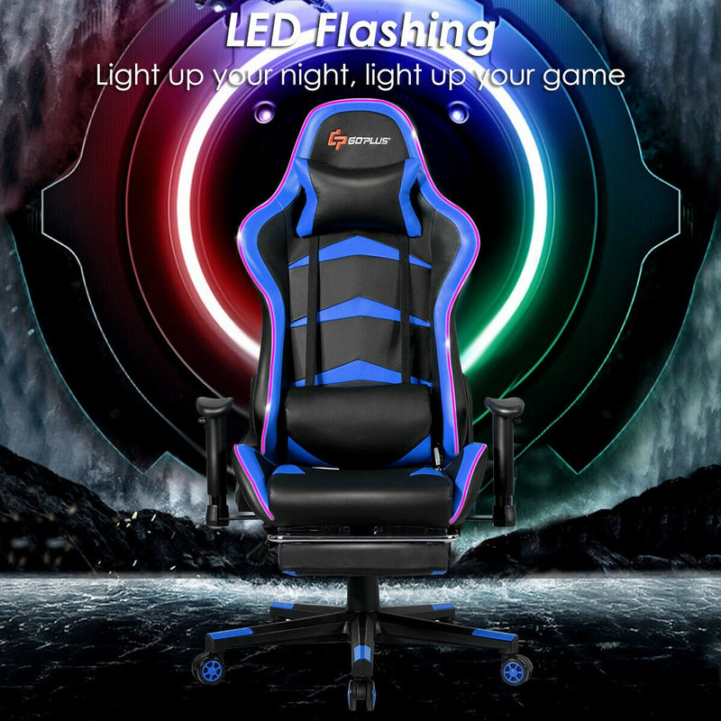 Massage LED Gaming Chair with Headrest, Lumbar Support, Footrest