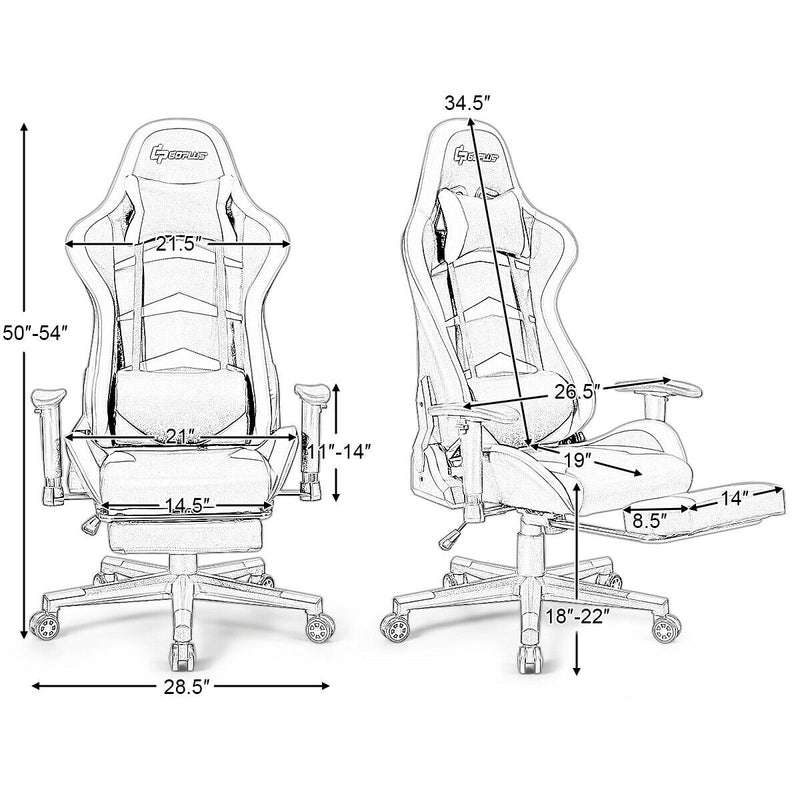 Massage LED Gaming Chair with Headrest, Lumbar Support, Footrest