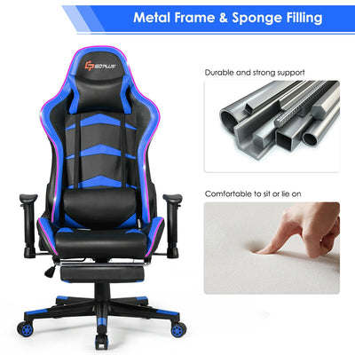 Massage LED Gaming Chair with Headrest, Lumbar Support, Footrest