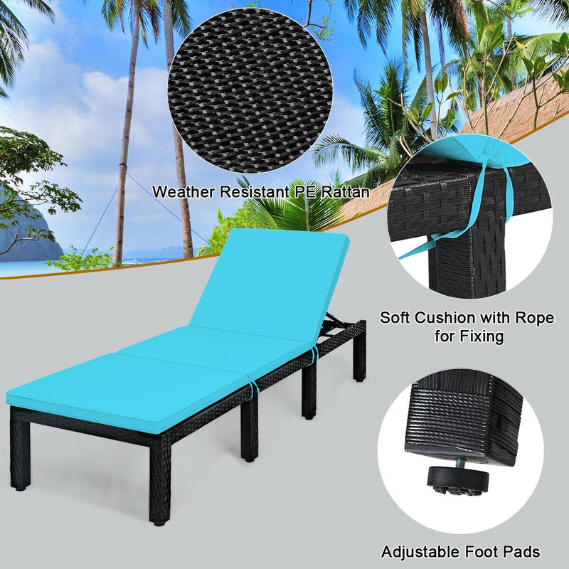 Patio Rattan Cushioned Height Adjustable Lounge Chair-Blue