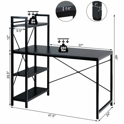 47.5" Writing Study Computer Desk with 4-Tier Shelves