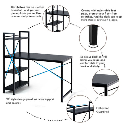 47.5" Writing Study Computer Desk with 4-Tier Shelves