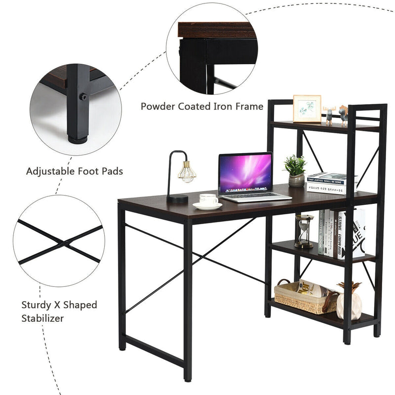 4 Tier Storage Shelves Computer Desk