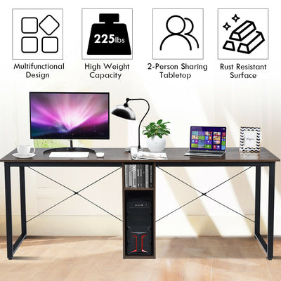 2 Person Computer Desk with Cabinet and X-Shaped Frame