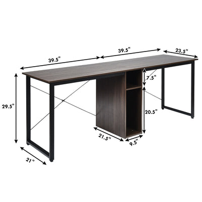 2 Person Computer Desk with Cabinet and X-Shaped Frame