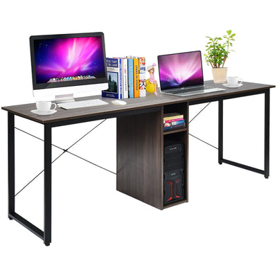 2 Person Computer Desk with Cabinet and X-Shaped Frame