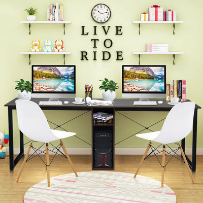 2 Person Computer Desk with Cabinet and X-Shaped Frame