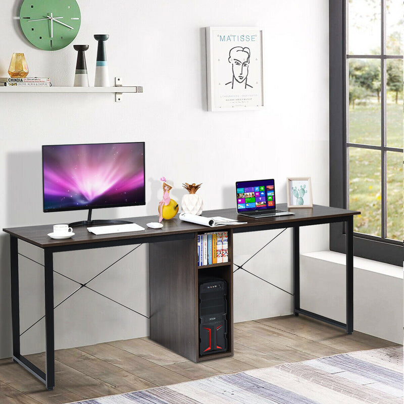 2 Person Computer Desk with Cabinet and X-Shaped Frame