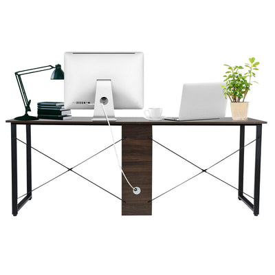 2 Person Computer Desk with Cabinet and X-Shaped Frame