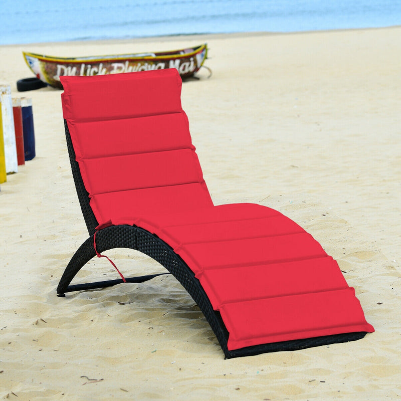 Portable Folding Rattan Lounge Chair with Removable Cushion