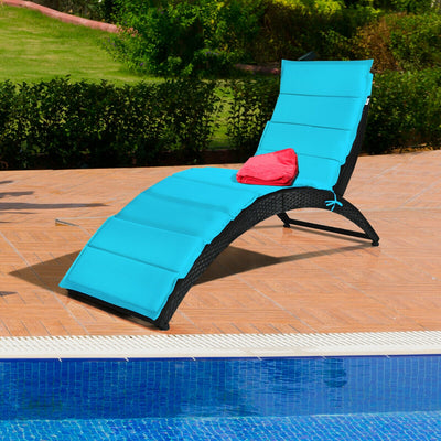 Portable Folding Rattan Lounge Chair with Removable Cushion