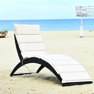 Portable Folding Rattan Lounge Chair with Removable Cushion