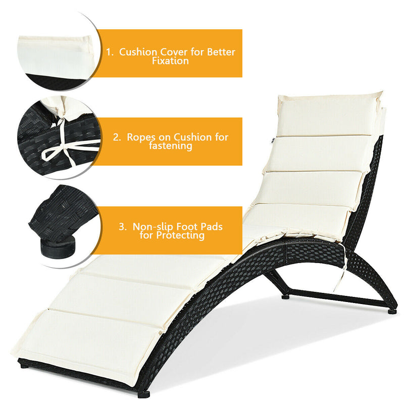 Portable Folding Rattan Lounge Chair with Removable Cushion