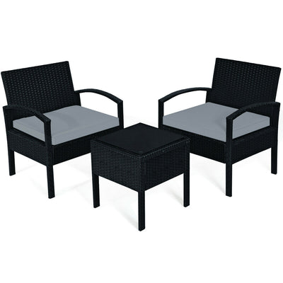 3 Pieces Outdoor Rattan Patio Conversation Set with Seat Cushions