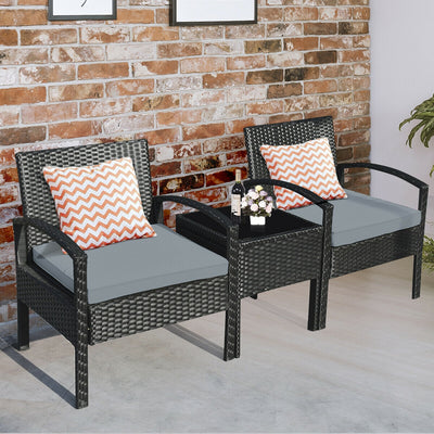 3 Pieces Outdoor Rattan Patio Conversation Set with Seat Cushions