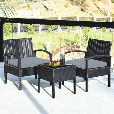 3 Pieces Outdoor Rattan Patio Conversation Set with Seat Cushions