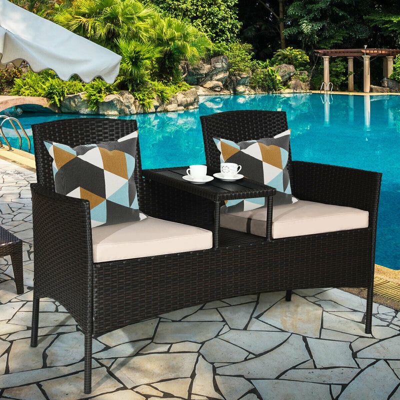 Modern Patio Conversation Set with Built-in Coffee Table and Cushions