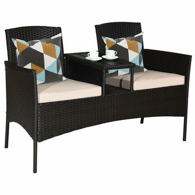 Modern Patio Conversation Set with Built-in Coffee Table and Cushions