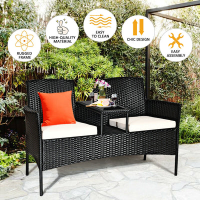 Wicker Patio Conversation Furniture Set with Removable Cushions and Table