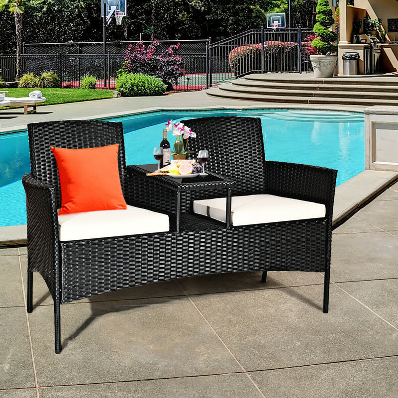 Wicker Patio Conversation Furniture Set with Removable Cushions and Table