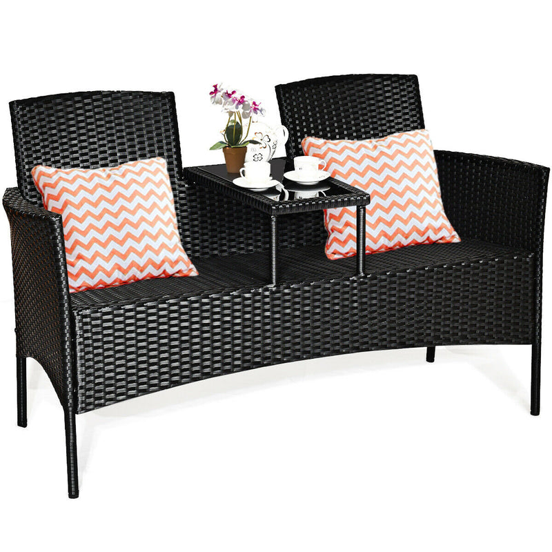 Wicker Patio Conversation Furniture Set with Removable Cushions and Table