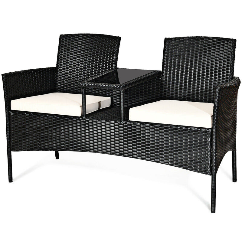 Wicker Patio Conversation Furniture Set with Removable Cushions and Table