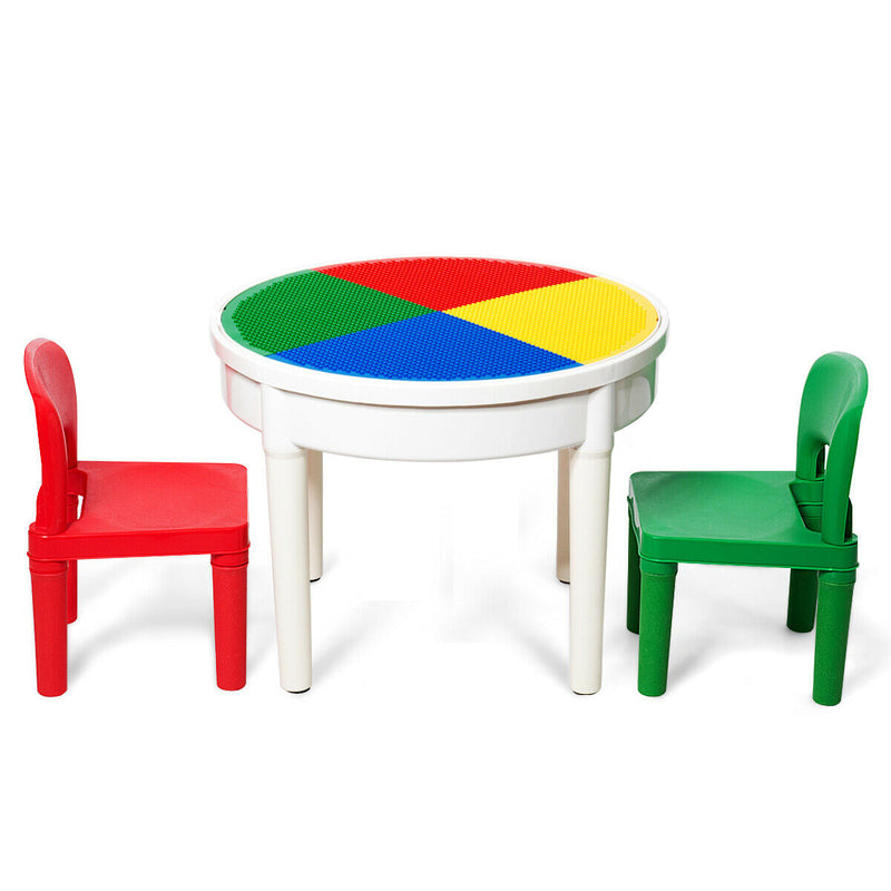 3-in-1 Kids Activity Table and 2 Chairs Set Includes 300 Bricks