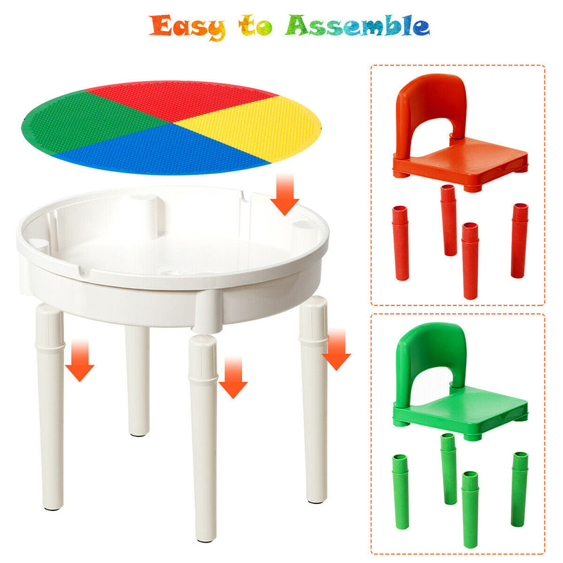 3-in-1 Kids Activity Table and 2 Chairs Set Includes 300 Bricks