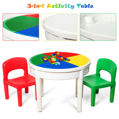 3-in-1 Kids Activity Table and 2 Chairs Set Includes 300 Bricks